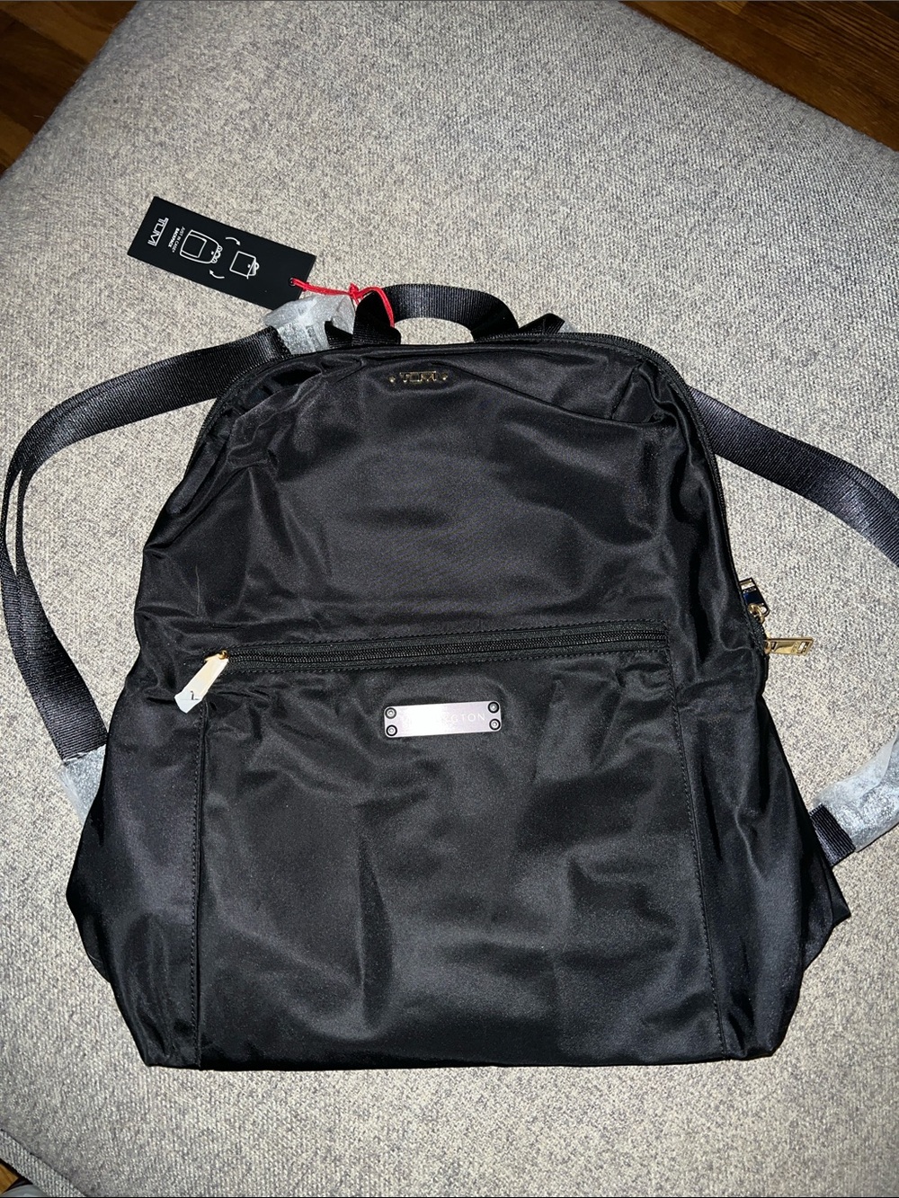 Tumi Black Nylon Backpack with Gold Hardware